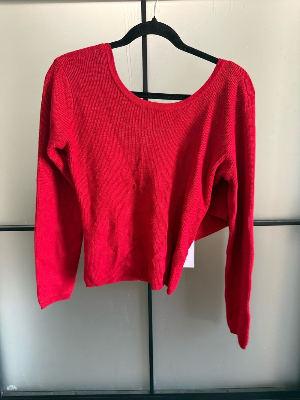 Pink Rose Red Ribbed Scoop Neck Sweater